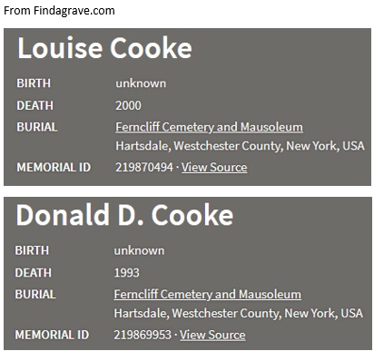 Louise DeMartino Cooke Cemetery Record